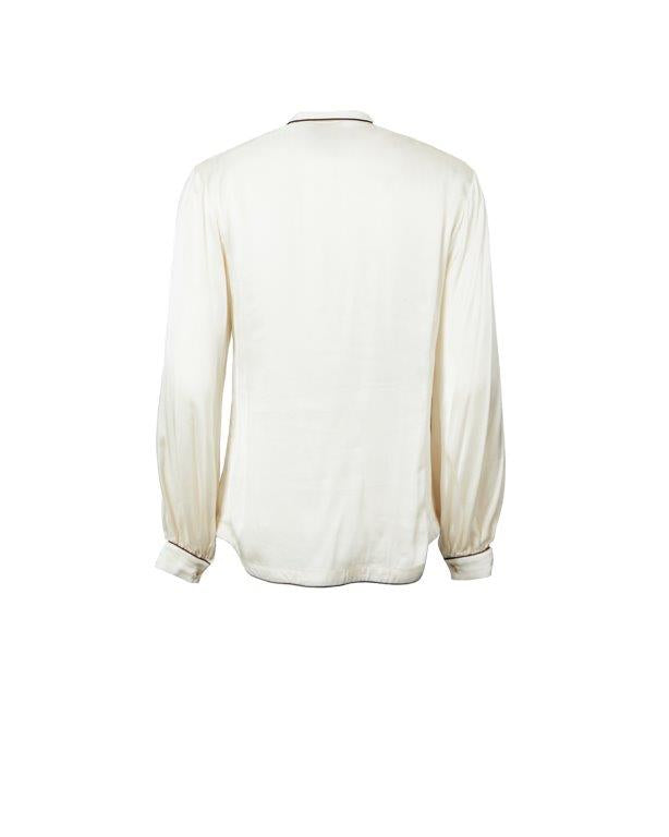 white silk pyajamas, white silk pyjama shirt, white pyjama shirt, white silk piped shirt